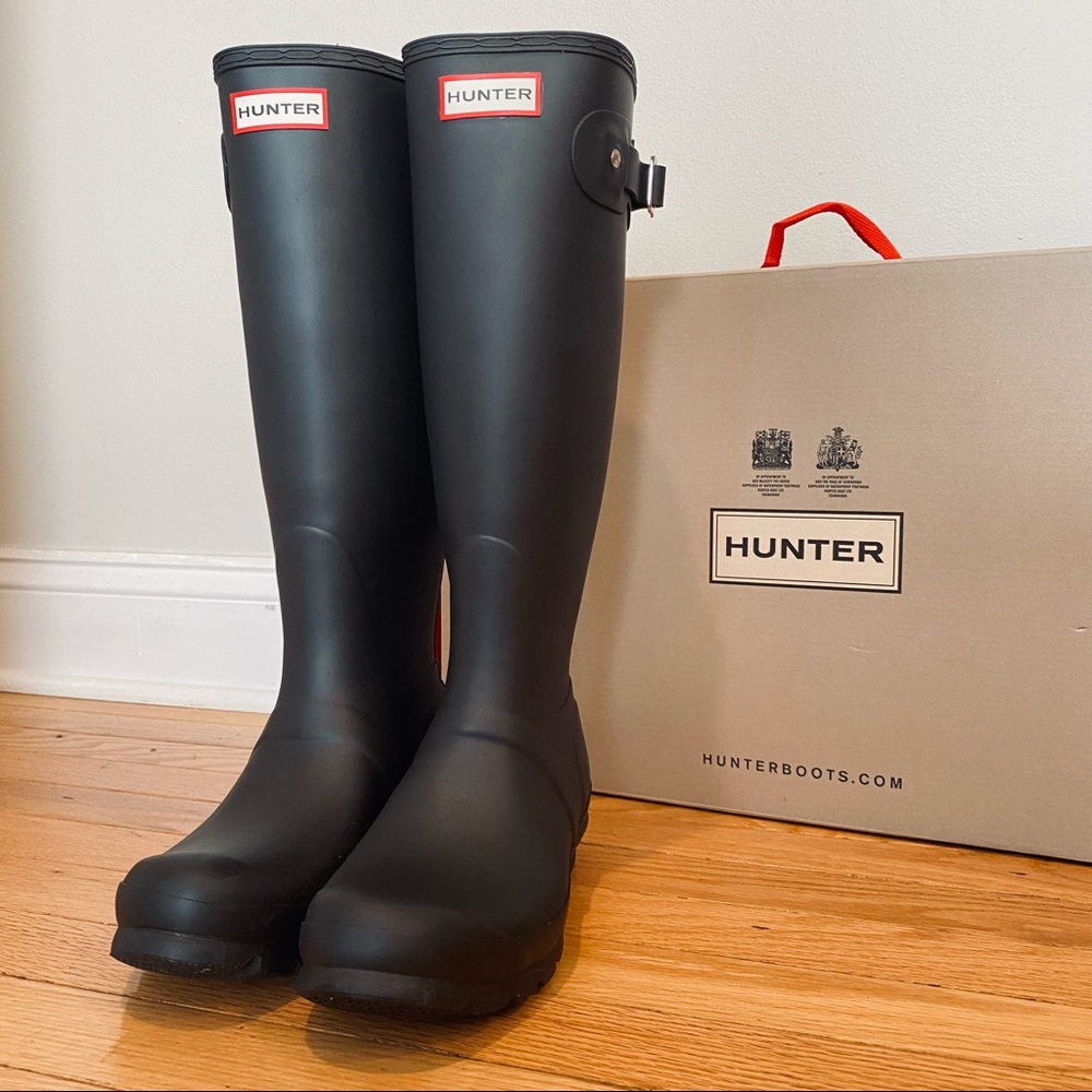 Hunter original tall matte black rain boots